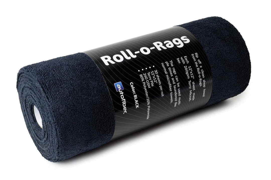 AUTOFIBER | Roll-o-Rags Microfiber Towels on a Roll 12"x12" black Car Supplies Warehouse
