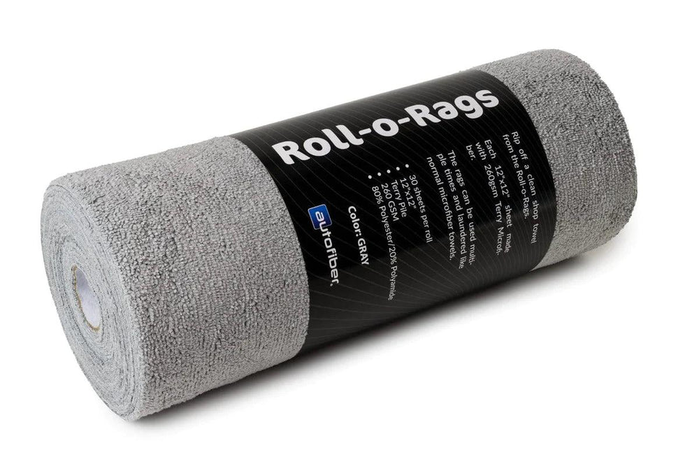 AUTOFIBER | Roll-o-Rags Microfiber Towels on a Roll 12"x12" Grey Car Supplies Warehouse